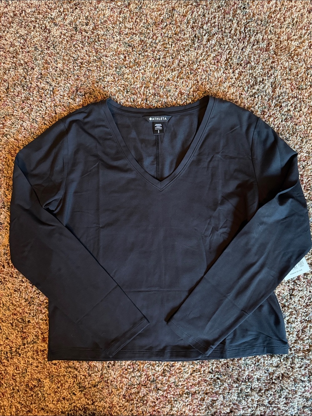 Athleta Black Essential V-Neck Long Sleeve Top Small